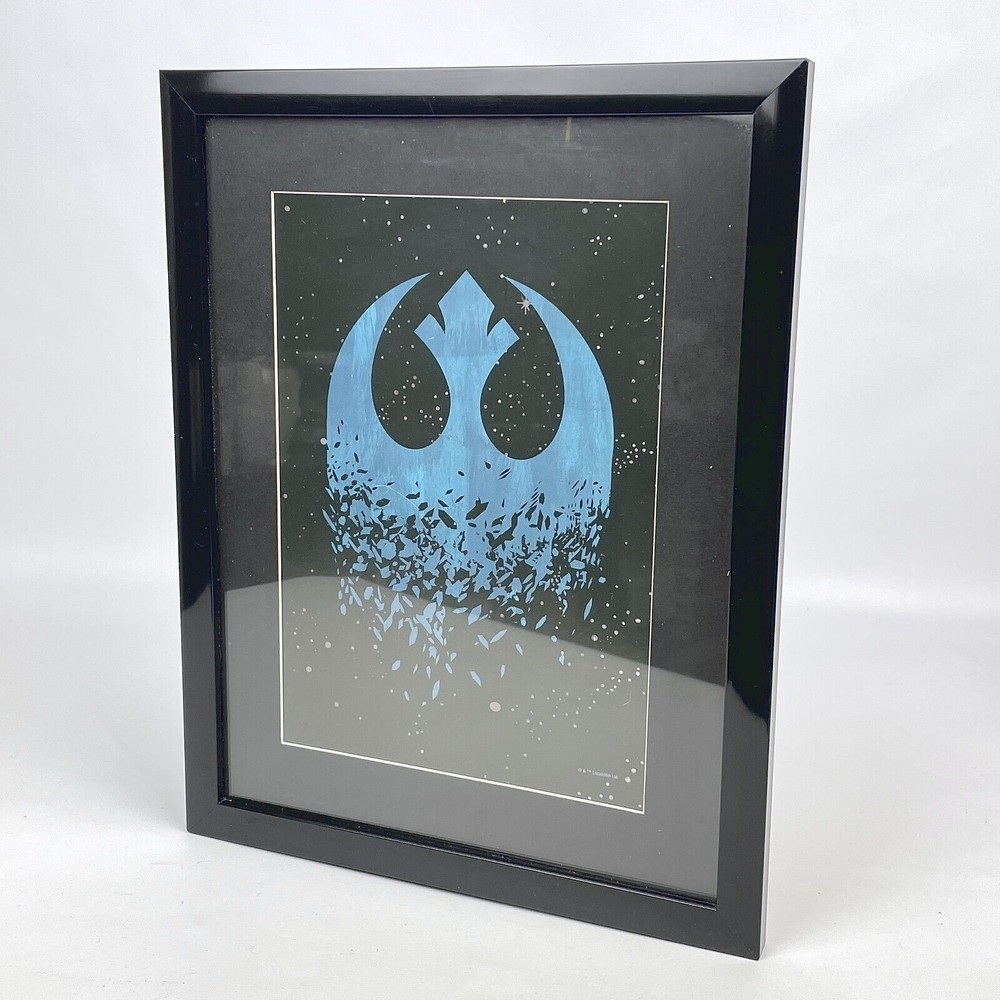 Star Wars 11x14 Framed Matted Fractured Blue Rebellion Symbol On Black Starfield